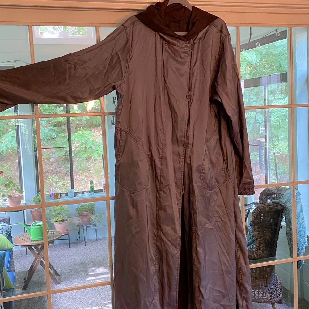 Full-length, hooded, reversible Nordstrom 2X travel raincoat with pouch.